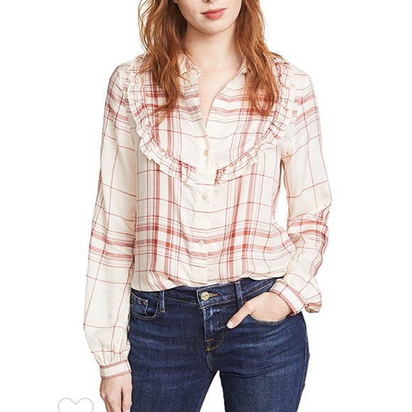 FRAME Ruffle Bib Button Down Shirt - Picture 6 of 8